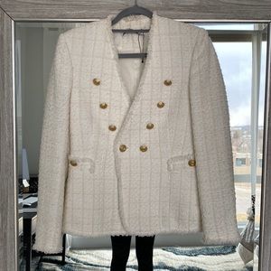 Zara Tweed White Blazer Gold Buttons